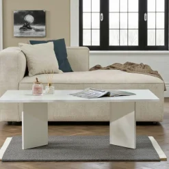 MARFA Meubles Tv En Bois|Banc TV moderne blanc avec rangement - effet laque