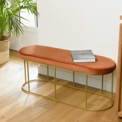 TIM Univers Déco·Vintage|Banquette en velours rouille forme ovale