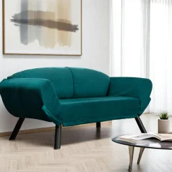 LUCCA Canapés En Tissu|Canapés 2 Places|Banquette-lit bleu canard - format compact