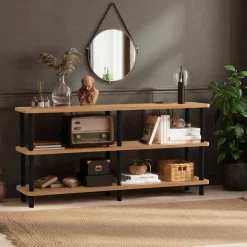 MARFA Consoles En Bois|Consoles En Bois|Bibliothèque basse structure noire - 3 niveaux, 150 cm