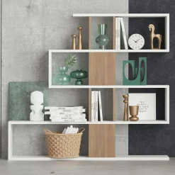 MARFA Bibliothèques En Bois|Bibliothèques En Bois|Bibliothèque blanche avec niches, style design 120 cm