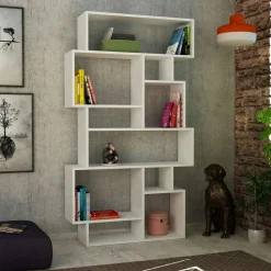 MARFA Bibliothèques En Bois|Bibliothèques En Bois|Bibliothèque blanche design à étagères décalées