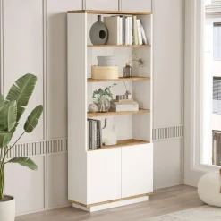 MARFA Bibliothèques En Bois|Bibliothèques En Bois|Bibliothèque blanche moderne avec rangement bas fermé