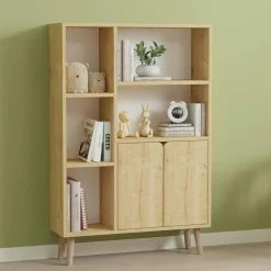 MARFA Bibliothèques En Bois|Bibliothèques En Bois|Bibliothèque blanche moderne 2 portes 5 étagères