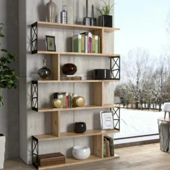 JENA Bibliothèques En Métal|Bibliothèques En Métal|Bibliothèque déstructurée effet pin, cadres métal noir