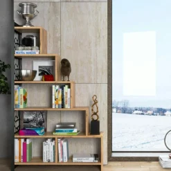 JENA Bibliothèques En Métal|Bibliothèques En Métal|Bibliothèque escalier effet pin, côté métal ajouré