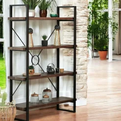 SAMOA Etagères Industrielle|Bibliothèque Etagère bois brun recyclé