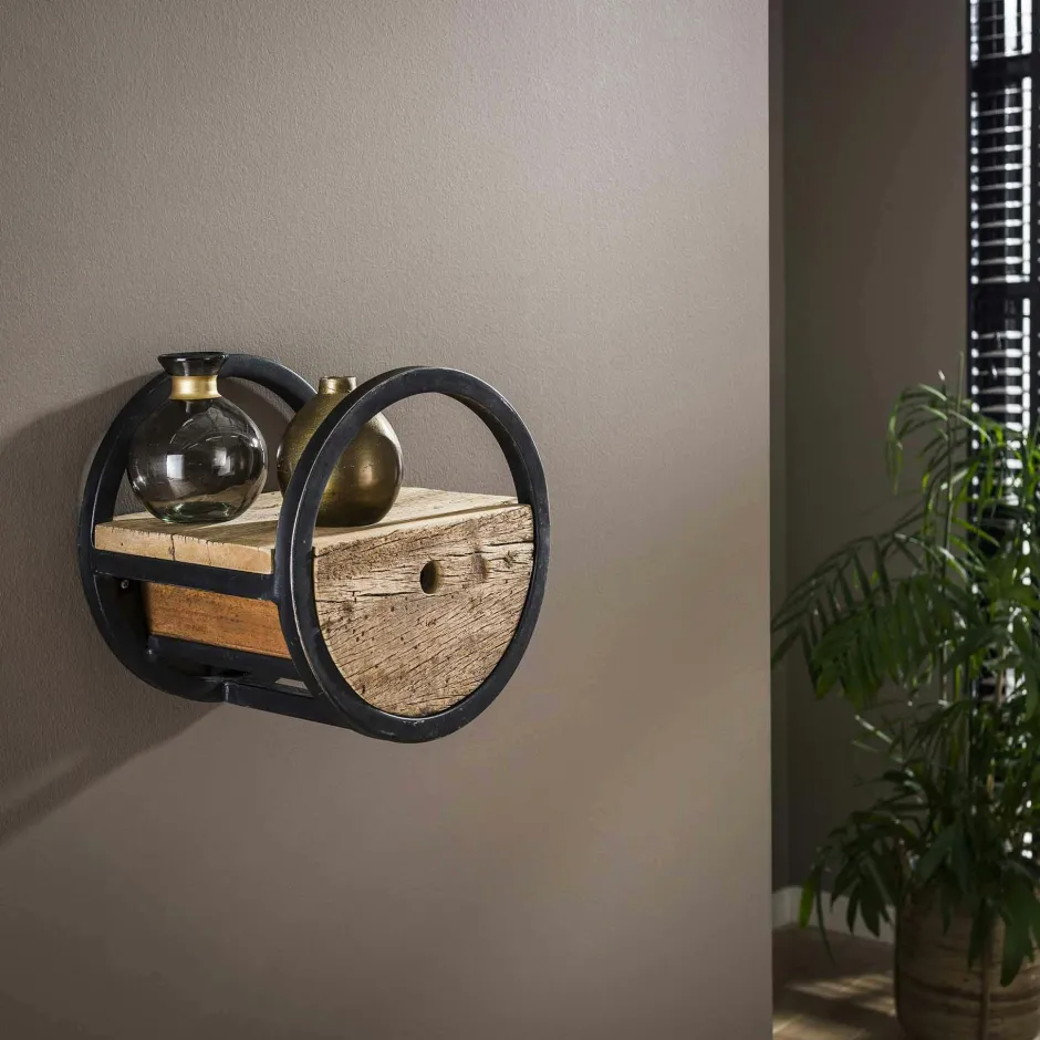 Brooklyn Etagères Industrielle|Bibliothèque Etagère Inspiration Indus' en Acacia et Métal, 5 plateaux et 1 tiroir métal 90x35x195cm