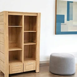 Attan Bibliothèques En Bois|Bibliothèques En Bois|Bibliothèque Hévéa 2 tiroirs, 6 niches 100x45x162cm