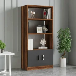 MARFA Bibliothèques En Bois|Bibliothèques En Bois|Bibliothèque moderne effet bois avec portes noires