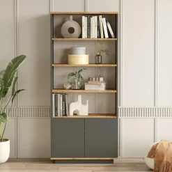 MARFA Bibliothèques En Bois|Bibliothèques En Bois|Bibliothèque moderne grise avec rangement bas fermé