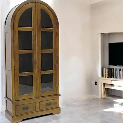 Tradition Bibliothèques En Bois|Bibliothèques En Bois|Bibliothèque ogive 2 portes 2 tiroirs hévéa 86X180cm