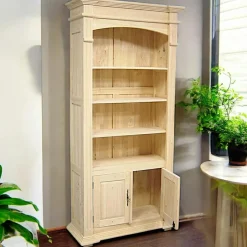 Tradition Bibliothèques En Bois|Bibliothèques En Bois|Bibliothèque ouverte Hévéa 2 portes, 4 niches étagères 95x35x213cm