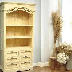 Maori Bibliothèques En Bois|Bibliothèques En Bois|Bibliothèque ouverte Hévéa 6 tiroirs, 3 niches étagères 100x45x196cm