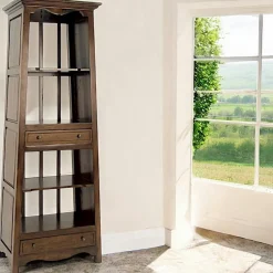 Maori Bibliothèques En Bois|Bibliothèques En Bois|Bibliothèque Pyramide Hévéa 2 tiroirs, 4 niches, arrière ajouré 70x44x190cm