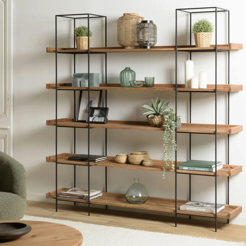 CRACOVIE Etagères Industrielle|Bibliothèques En Bois|Bibliothèque étagère 5 plateaux pin recyclé