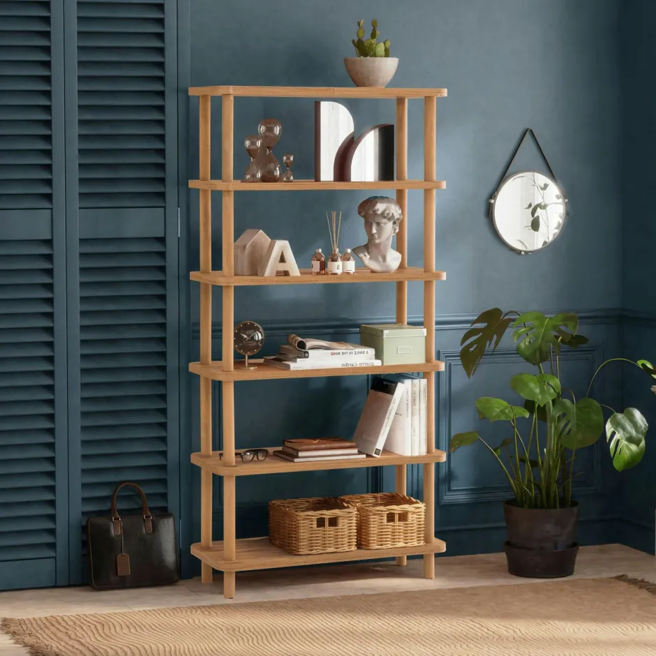MARFA Bibliothèques En Bois|Bibliothèques En Bois|Bibliothèque étagère effet pin - 6 niveaux