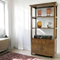 Maori Bibliothèques En Bois|Bibliothèques En Bois|Bibliothèque étagère hévéa 94,5x42x175cm