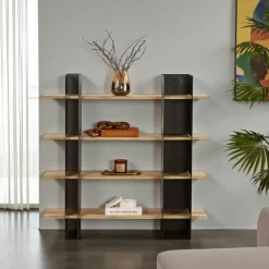 JENA Bibliothèques En Métal|Bibliothèques En Métal|Bibliothèque étagère moderne 4 plateaux - niches taupes