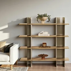 JENA Bibliothèques En Métal|Bibliothèques En Métal|Bibliothèque étagère moderne 4 plateaux - niches noires