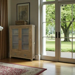 Helena Vaisseliers Contemporains|Vaisseliers Contemporains|Bibliothèque vitrée hévéa massif 90x120cm