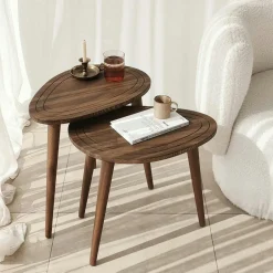 TENA Sellettes En Métal|Bouts De Canapé En Bois|Bout de canapé bois brun - tronc d'arbre (lot de 2)