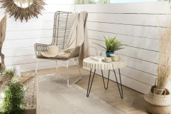 Jaipur Bouts De Canapé En Métal|Bouts De Canapé En Bois|Bout de canapé bois de teck métal forme ronde