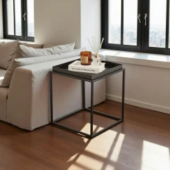 SFAX Bouts De Canapé En Métal|Tables Basses Carrées|Bout de canapé cube doré – plateau mobile, style design