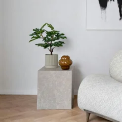 TRINITE Sellettes En Métal|Tables D'Appoint En Métal|Bout de canapé design - forme haute, effet marbre beige