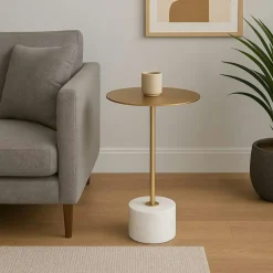 TALLINN Bouts De Canapé En Métal|Bout de canapé design - plateau en marbre et base globe Ø25 cm