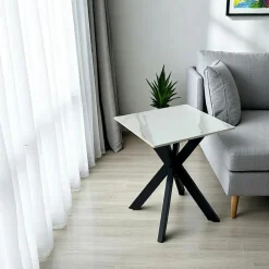 OTTAWA Univers Déco·Design Contemporain|Bout de canapé design en céramique blanche marbrée