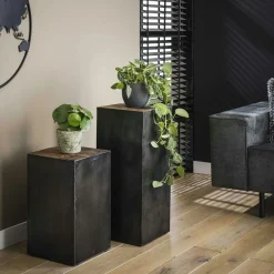 Bouts De Canapé En Bois|Bout de canapé forme lanterne en rotin marron plateau métal