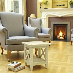 Maori Bouts De Canapé En Bois|Bout de canapé Hévéa double plateaux 45x45x50cm TRADITION