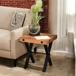 CALGARY Bouts De Canapé En Métal|Bouts De Canapé En Bois|Bout de canapé industriel en bois recyclé