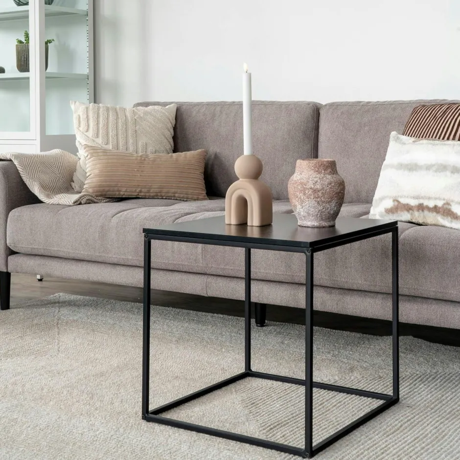 TALLINN Bouts De Canapé En Bois|Bouts De Canapé En Métal|Bout de canapé minimaliste noir - forme cube design