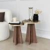 MARFA Tables Basses Rondes|Tables Basses Gigognes|Bout de canapé moderne effet noyer - pieds trapèze, 2 pièces