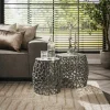 Sellettes En Métal|Tables D'Appoint Rondes|Bout de canapé nickel noir aluminium motifs ajourés (2 pièces)