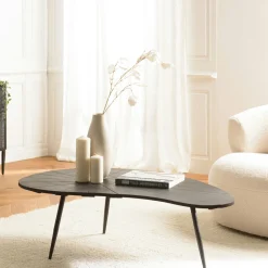 ZALA Bouts De Canapé En Bois|Bout de canapé ovale manguier dessiné noir mat