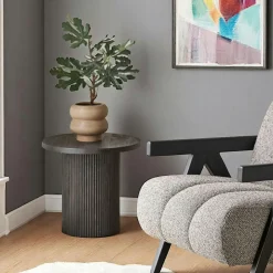 MATERA Bouts De Canapé En Bois|Tables Basses Rondes|Bout de canapé rond effet bois foncé