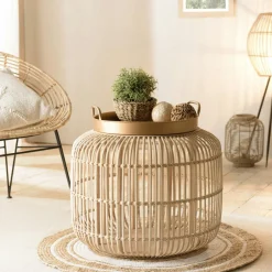 Swing Bouts De Canapé En Bois|Bout de canapé rond en rotin noir plateau bois 41 cm