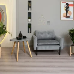 Univers Déco·Scandinave Hygge|Bout de canapé rond pieds bois et plateau béton D65xH57cm