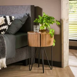 DELHI Bouts De Canapé En Métal|Bouts De Canapé En Bois|Bout de canapé rond strié