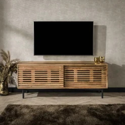 DELHI Bouts De Canapé En Métal|Bouts De Canapé En Bois|Bout de canapé rond strié