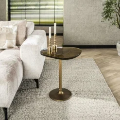 LAGUNA Bouts De Canapé Design|Bout de canapé verre – finition antique dorée, 55 cm