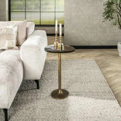 LAGUNA Bouts De Canapé Design|Bout de canapé verre – finition antique dorée, 60 cm