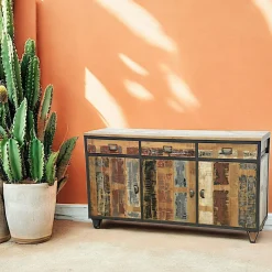 Loft / Loft Colors Buffets Industriels|Buffets Industriels|Buffet 3 portes, 3 tiroirs en Hévéa recyclé coloré et métal 150x45x85cm LOFT COLORS