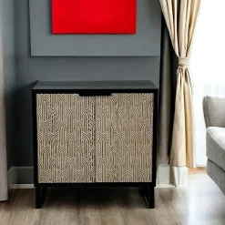 Buffets Contemporains|Buffets Contemporains|Buffet 2 portes bois et métal décor oriental