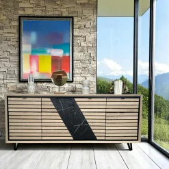 ESSEN Buffets Noirs|Buffets Noirs|Buffet 2 portes chêne blanc décor graphique