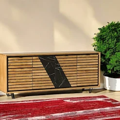 ESSEN Buffets Noirs|Buffets Noirs|Buffet 2 portes chêne blanc décor graphique