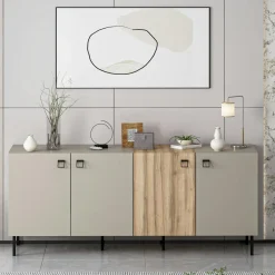 JENA Buffets Contemporains|Buffets Contemporains|Buffet 4 portes effet bois et gris, poignées carrées